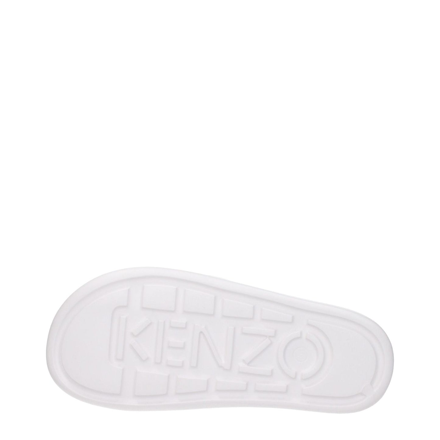 Kenzo White Cotton Slippers with rubber sole featuring Kenzo logo imprint, open toe, and low flat heel design.
