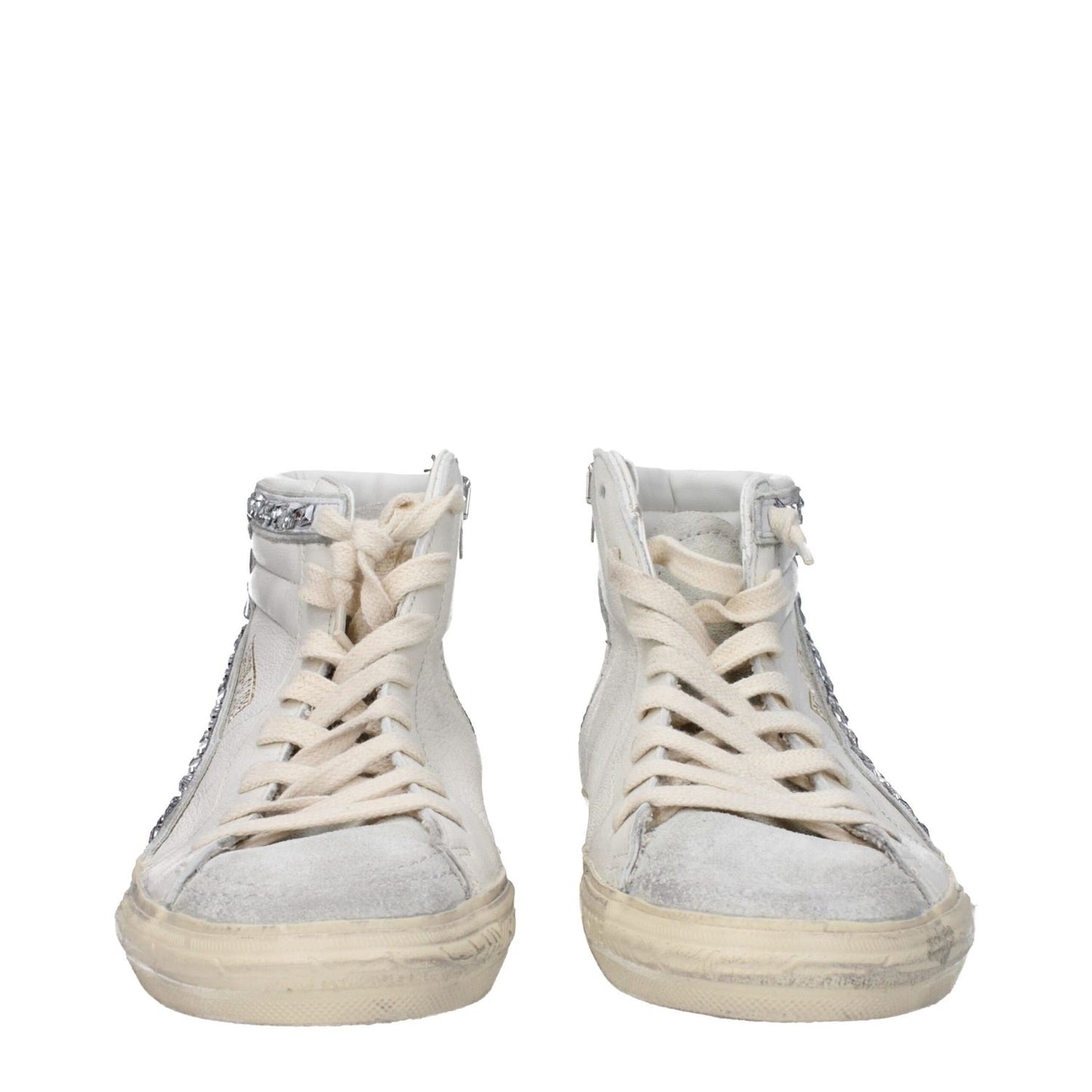 Golden Goose White Leather High Top Sneakers with logos and vintage effect