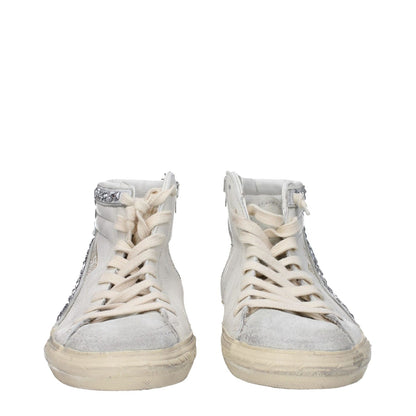 Golden Goose White Leather High Top Sneakers with logos and vintage effect