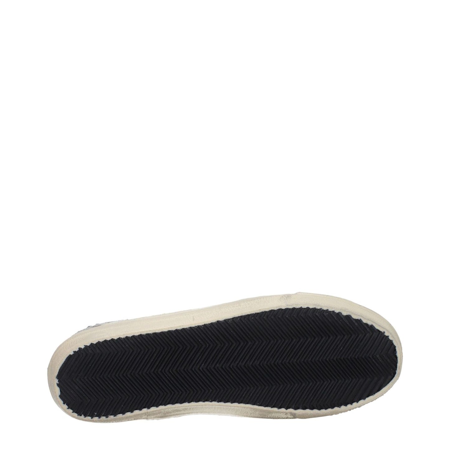 Golden Goose White Leather High Top Sneakers sole view showcasing vintage and aged effect with black tread pattern.