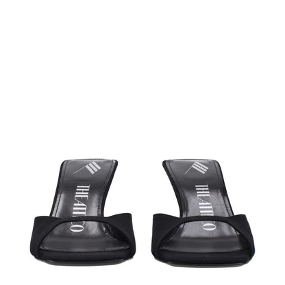 The Attico Black Satin Stiletto Heel Sandals with open toe, leather sole, and mid heels, style S774V015100. Perfect casual footwear.