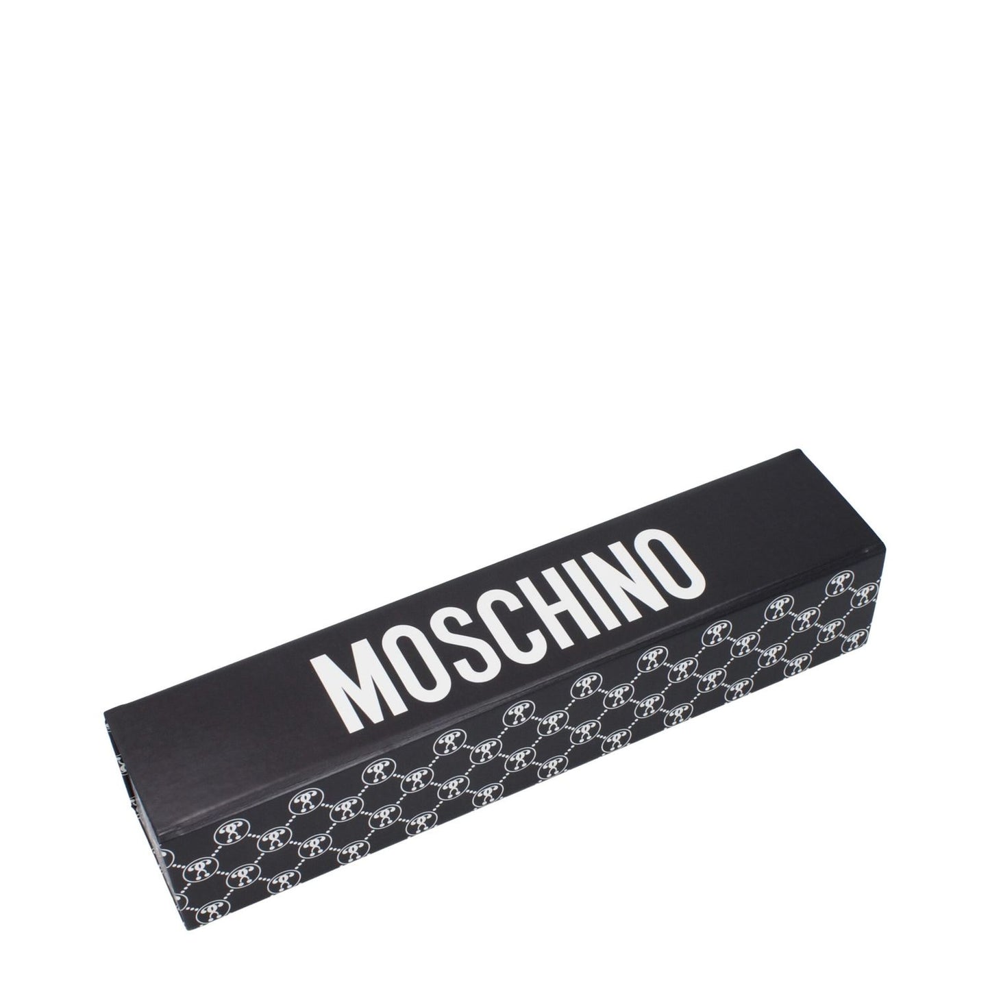 Moschino Red Polyester Umbrella in branded packaging, featuring logo and snap closure.