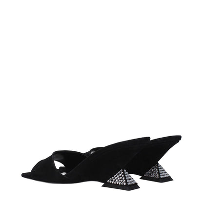 The Attico Black Leather Platform Sandals, suede open toe design with leather wedge heel, casual style, MPN S605L007S627.