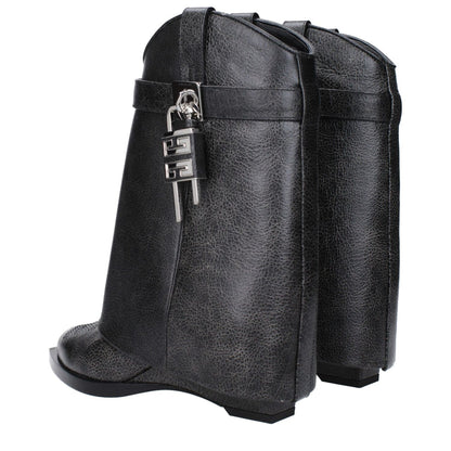 Givenchy Black Leather Ankle Boots with silver side logo, featuring wedge heel and vintage effect, MPN BE6048E1WZ001.