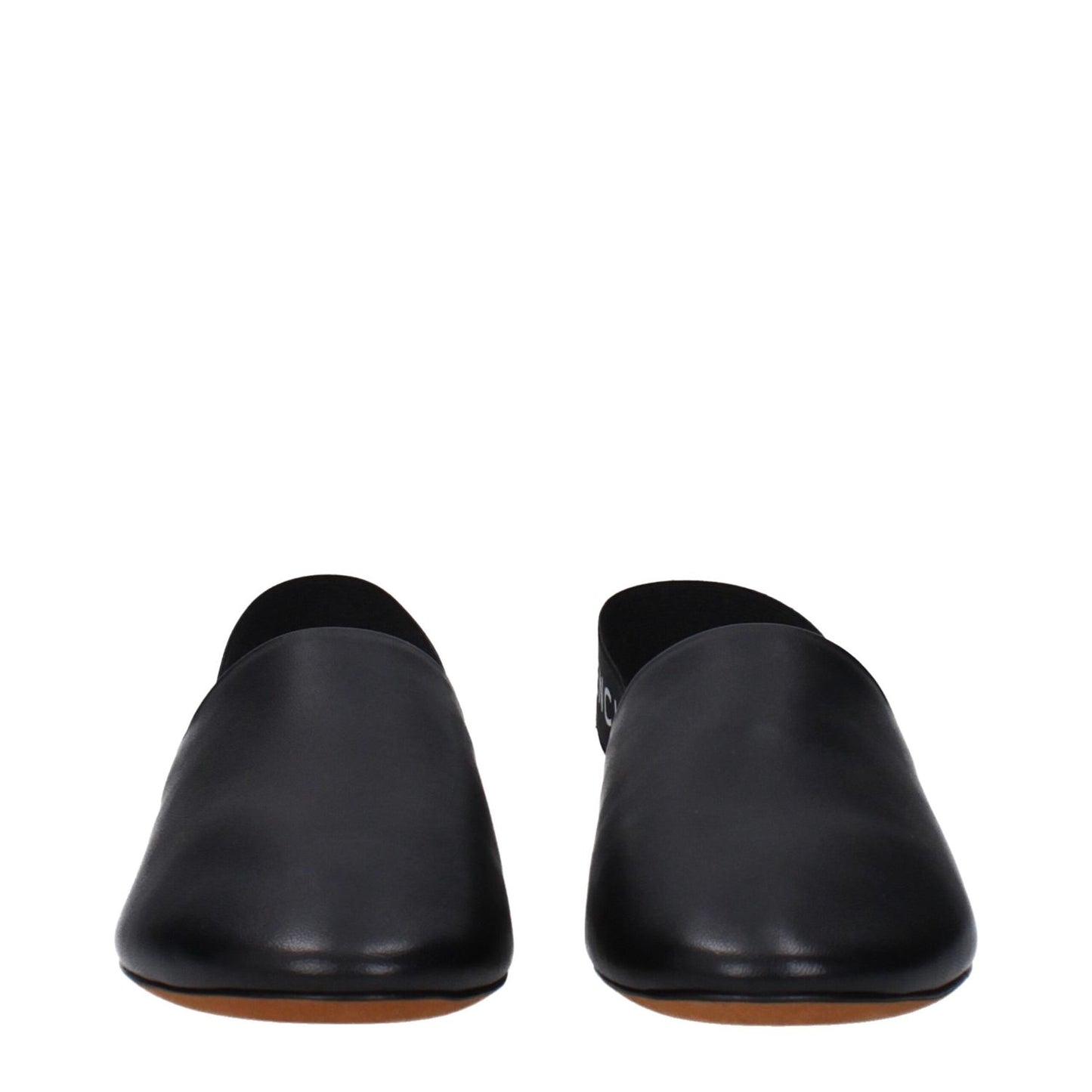 Givenchy Black Leather Mules with side and back logo, casual style, round toe, low flat heel, MPN BE2003E00H008.