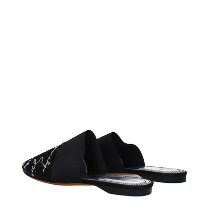 Givenchy Black Satin Slippers featuring logo detail, low flat heel, and round toe design, with leather sole, MPN BE2002E09N001.