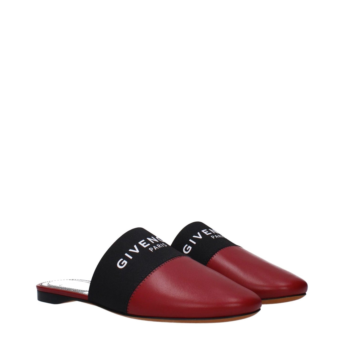Givenchy Red Leather Slippers, casual design with front logo, cherry secondary color, low flat heel, and round toe, MPN BE2002E01H607.