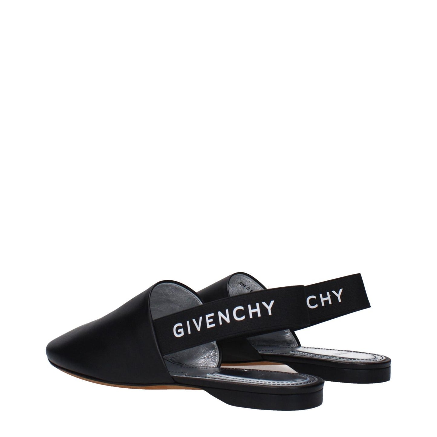 Givenchy Black Leather Mules with side and back logo, casual style, round toe, low flat heel, leather materials, product code F82375.