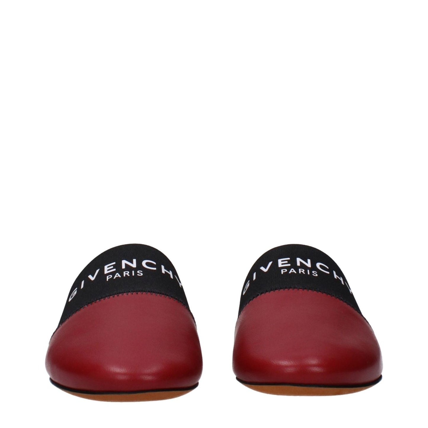 Givenchy Red Leather Slippers with front logo and round toe design, casual style with low flat heel, MPN BE2002E01H607.