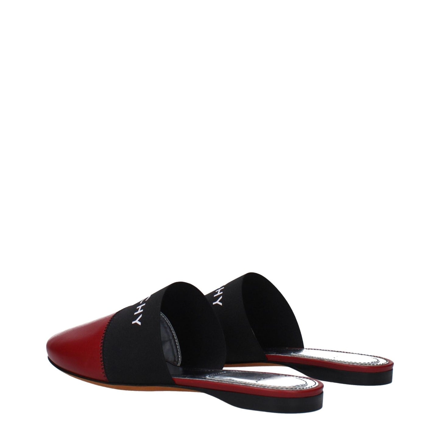 Givenchy Red Leather Slippers with black front logo, casual style, round toe, low flat heel, made of leather. MPN: BE2002E01H607.