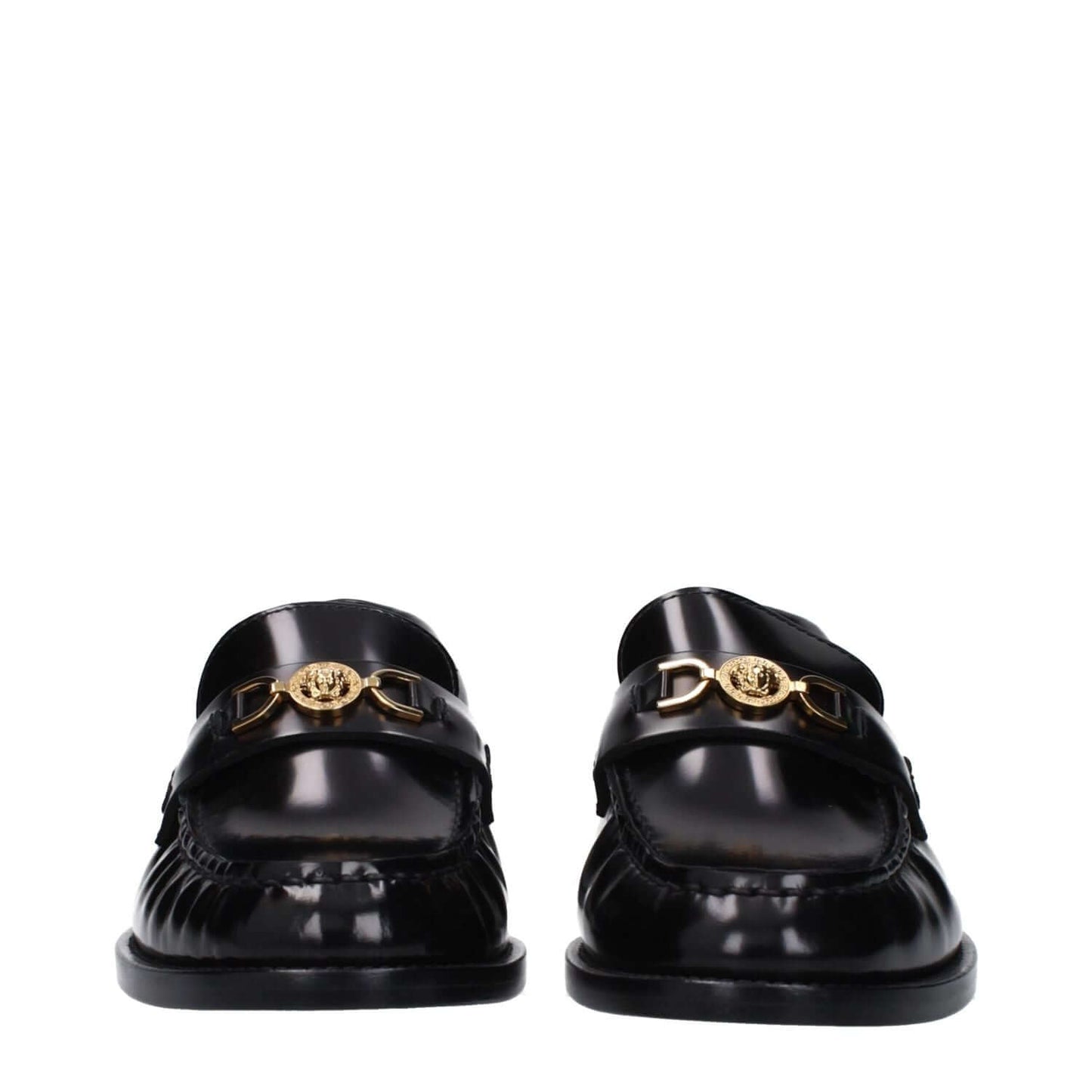 Versace Black Leather Slip-On Loafers