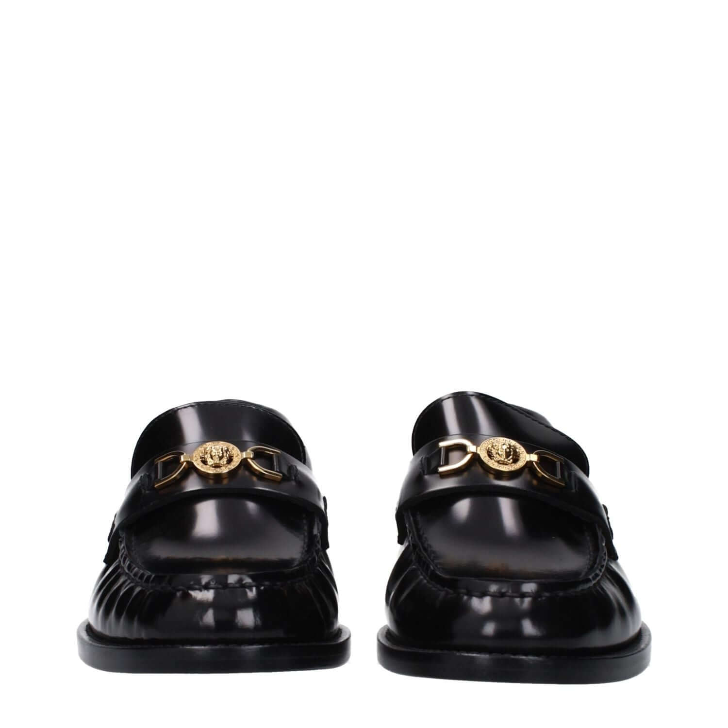 Versace Black Leather Slip-On Loafers