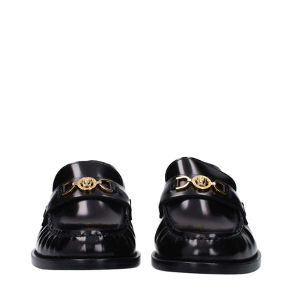 Versace Black Leather Slip-On Loafers