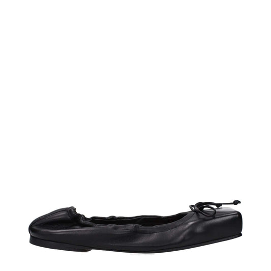 Jacquemus Black Leather Ballet Flats with square toe and low heel, featuring front detail and leather sole for casual style.