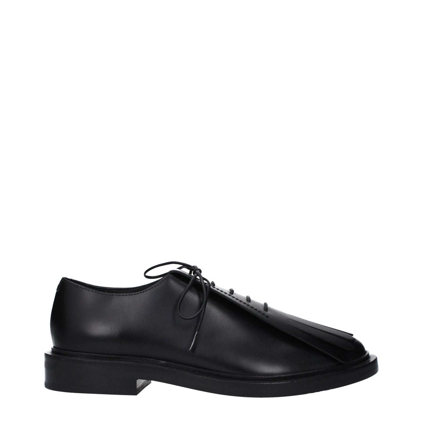Max Mara Black Leather Oxfords And Derbies with lace up and monkstrap design, casual style, rubber sole, and round toe.