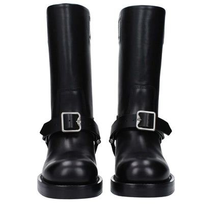 Burberry Black Leather Boots with buckle closure, casual style, round toe, mid heels, and leather soles. MPN 8077392.