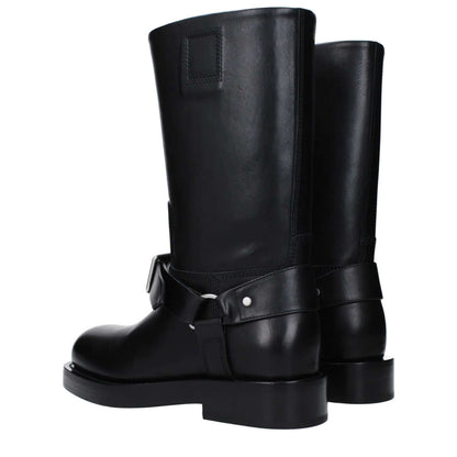 Burberry Black Leather Boots with buckle closure, mid heels and round toe, featuring a 3.5 cm leather sole, style: casual, MPN: 8077392.
