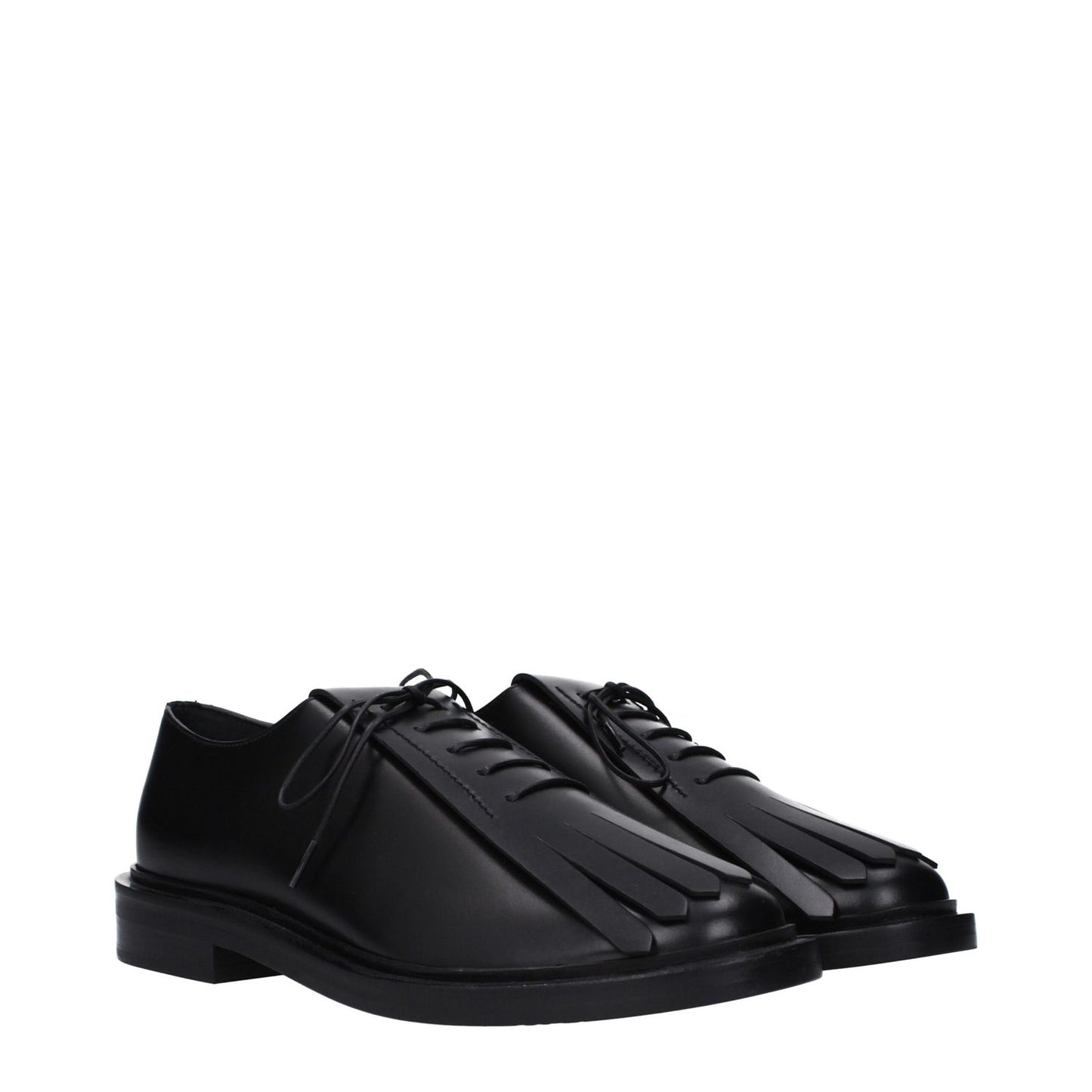 Max Mara Black Leather Oxfords And Derbies men's casual lace-up with rubber sole and round toe design.