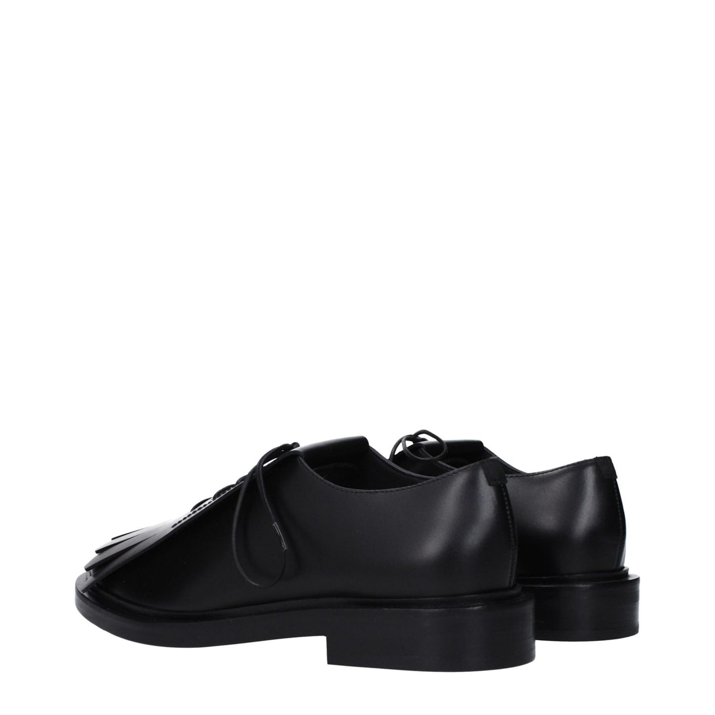 Max Mara Black Leather Oxfords And Derbies with rubber sole and round toe, featuring lace-up closure, casual style, low flat heel.