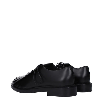 Max Mara Black Leather Oxfords And Derbies with rubber sole and round toe, featuring lace-up closure, casual style, low flat heel.