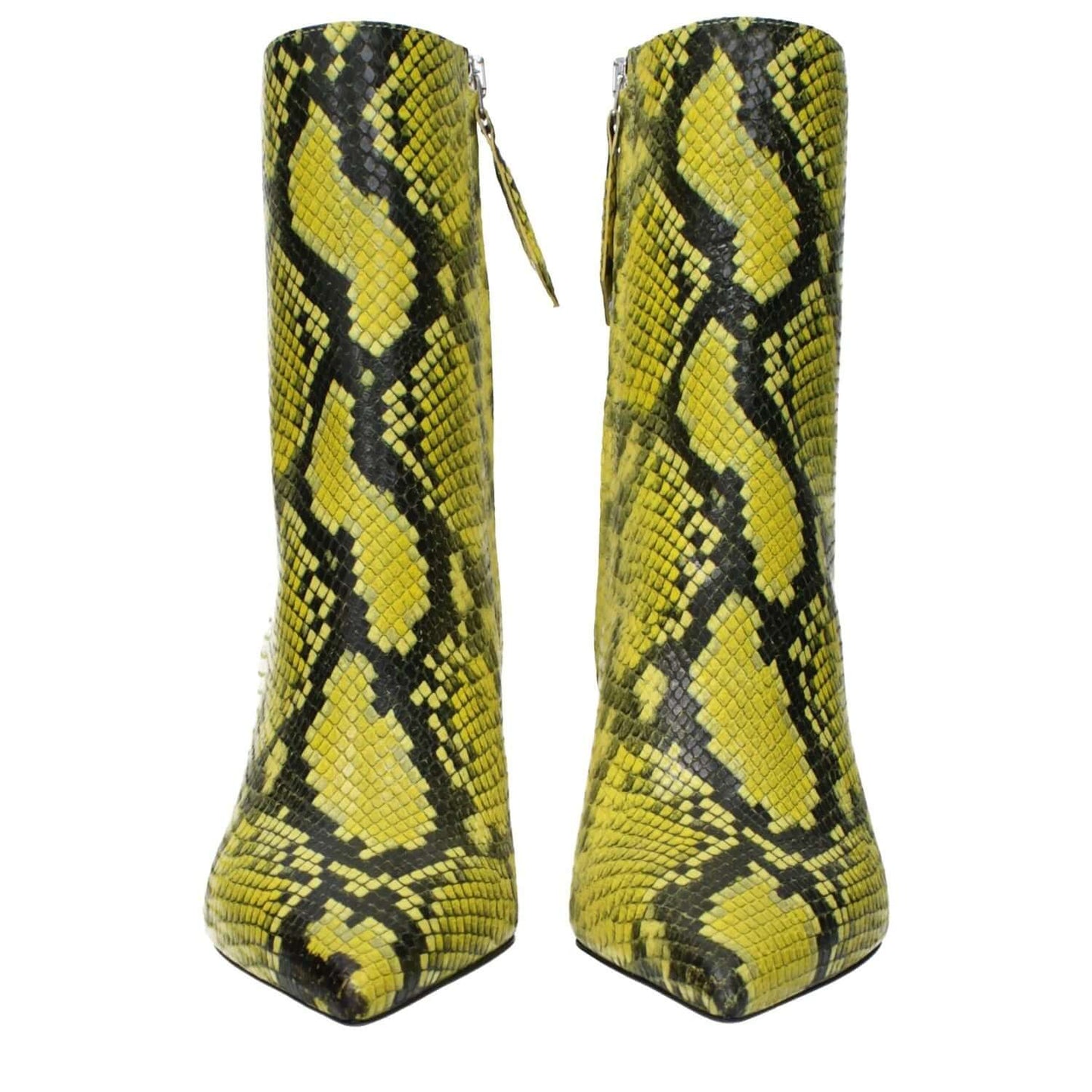 The Attico Yellow Leather Ankle Boots with snake print, zip closure, pointy toe, mid heels, style ethnic, MPN S712EL003153