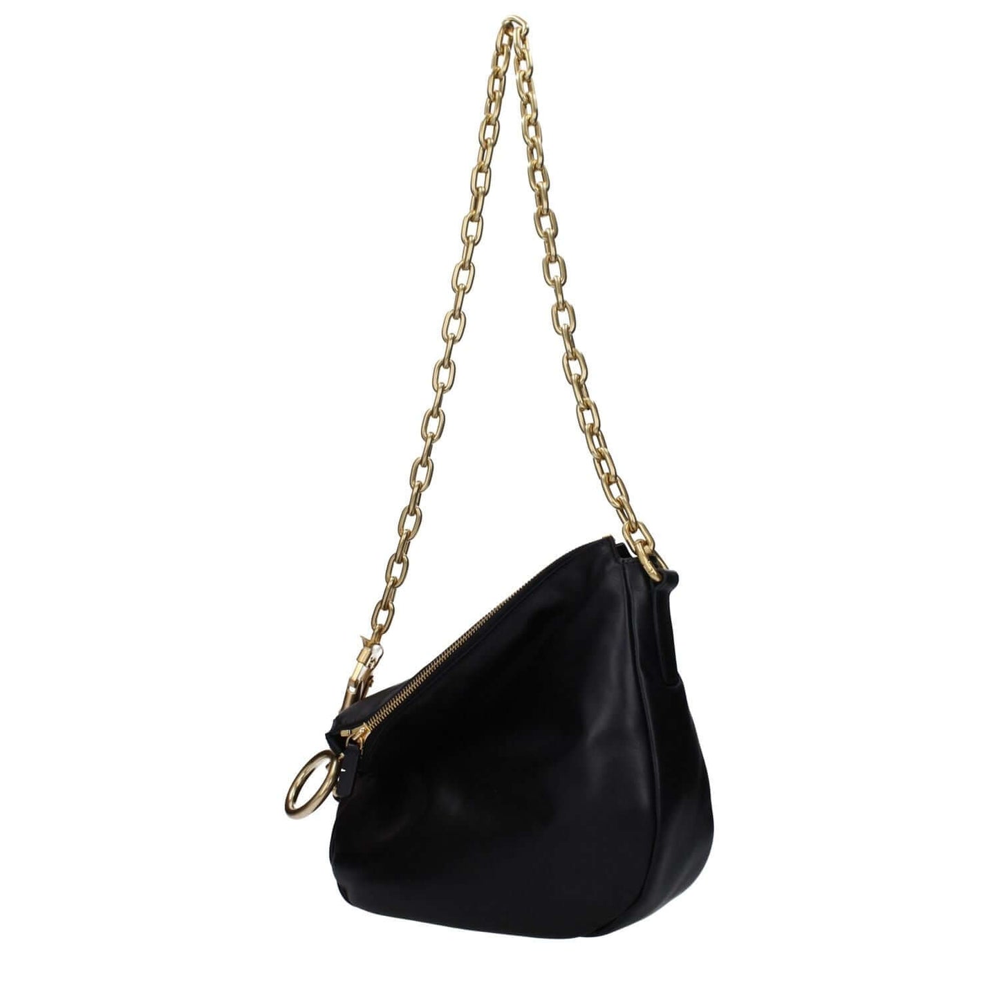 Burberry Black Leather Shoulder Bag with adjustable chain handle and zip closure, small casual style, MPN 8082384, side view.