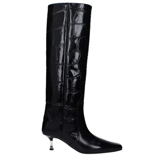 Paris Texas Black Leather High Heel Boots