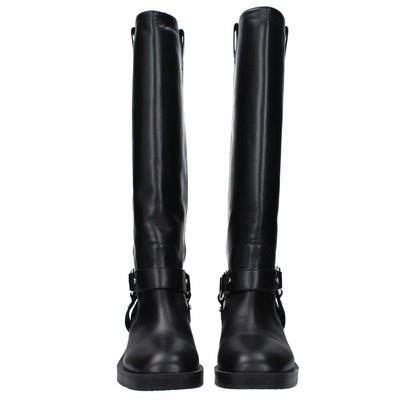 Stuart Weitzman Black Leather High Heel Boots with round toe and rubber sole, mid heels, 5.5 cm height, MPN JAXKNEESMOSJ176BLACK