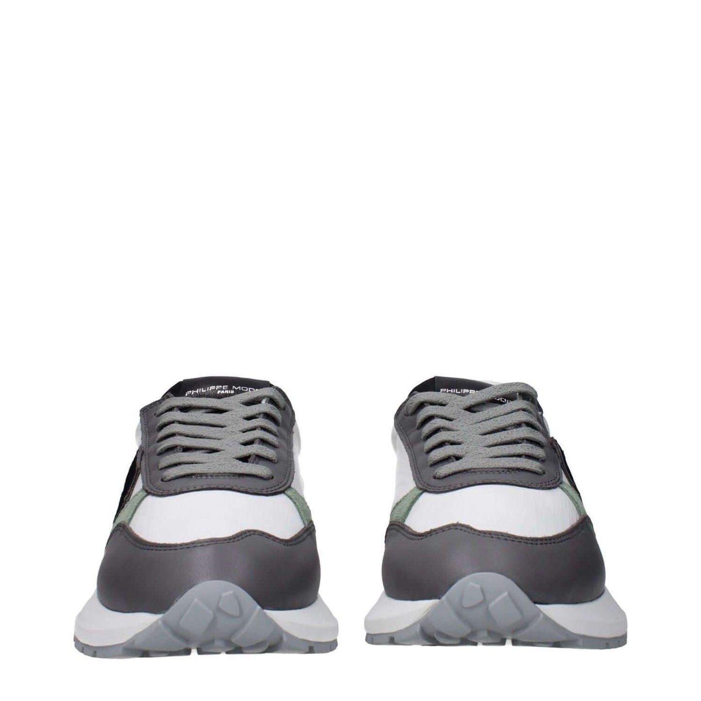 Philippe Model White Fabric Low Top Sneakers featuring vintage effect, front and back logo, MPN ATLUZ0PELLETB317