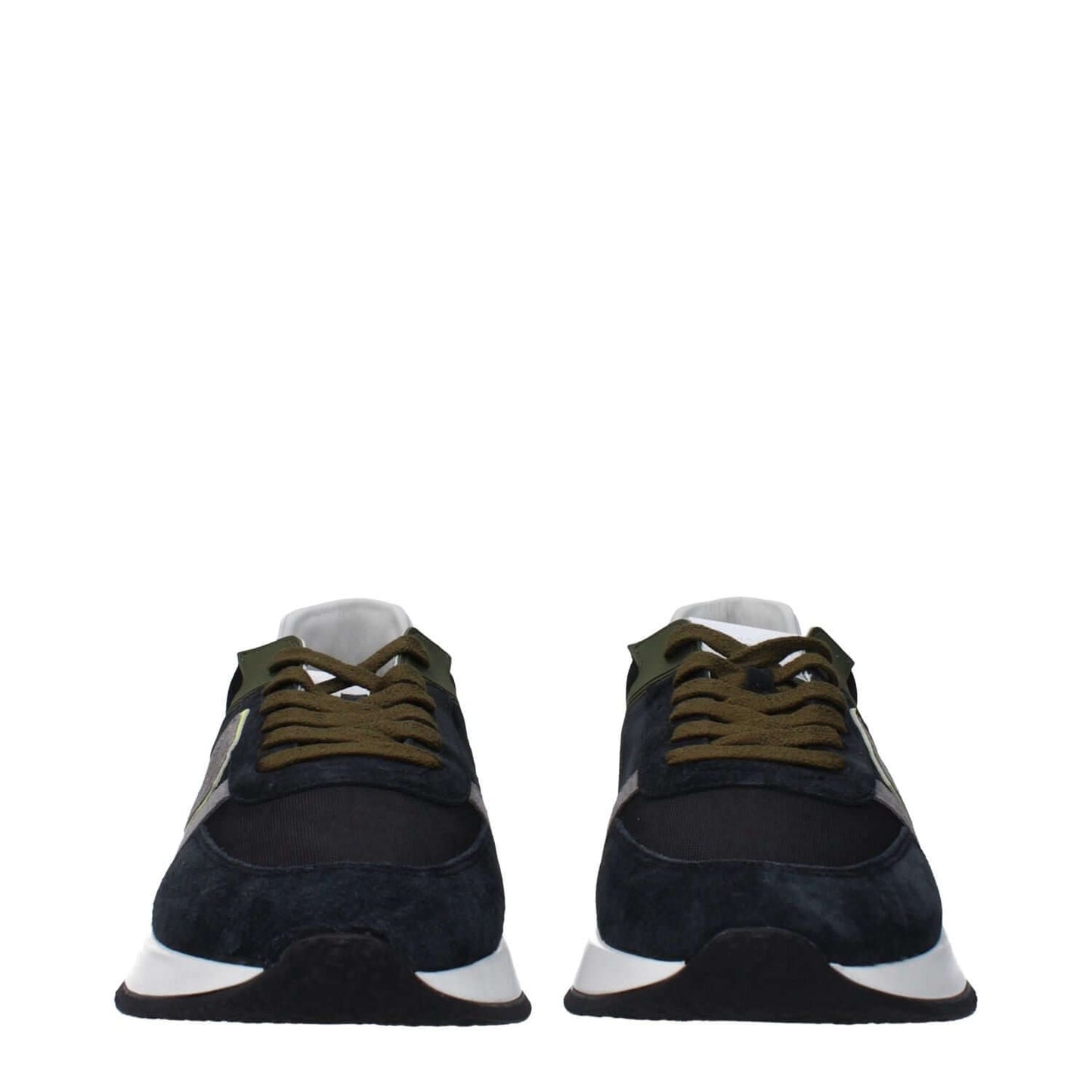 Philippe Model Blue Leather Athletic Sneakers front view with logos and suede detail, product code F83324.