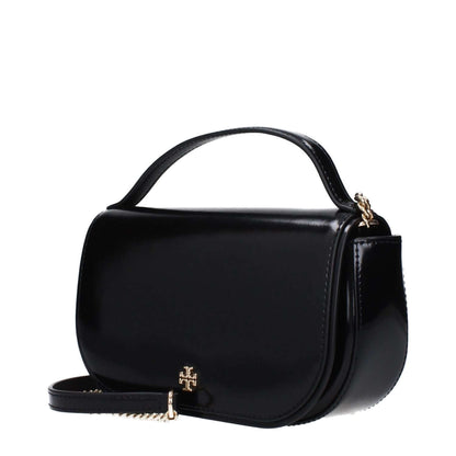 Tory Burch Black Leather Handbag with front logo, adjustable and removable shoulder strap, MPN 142346001, code F83366