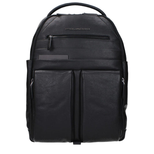 Piquadro Black Leather Backpack