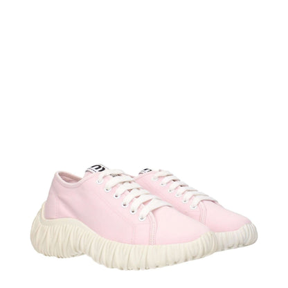 Miu Miu Pink Fabric Low Top Sneakers with front and back logos, stylish design, product code F83678.