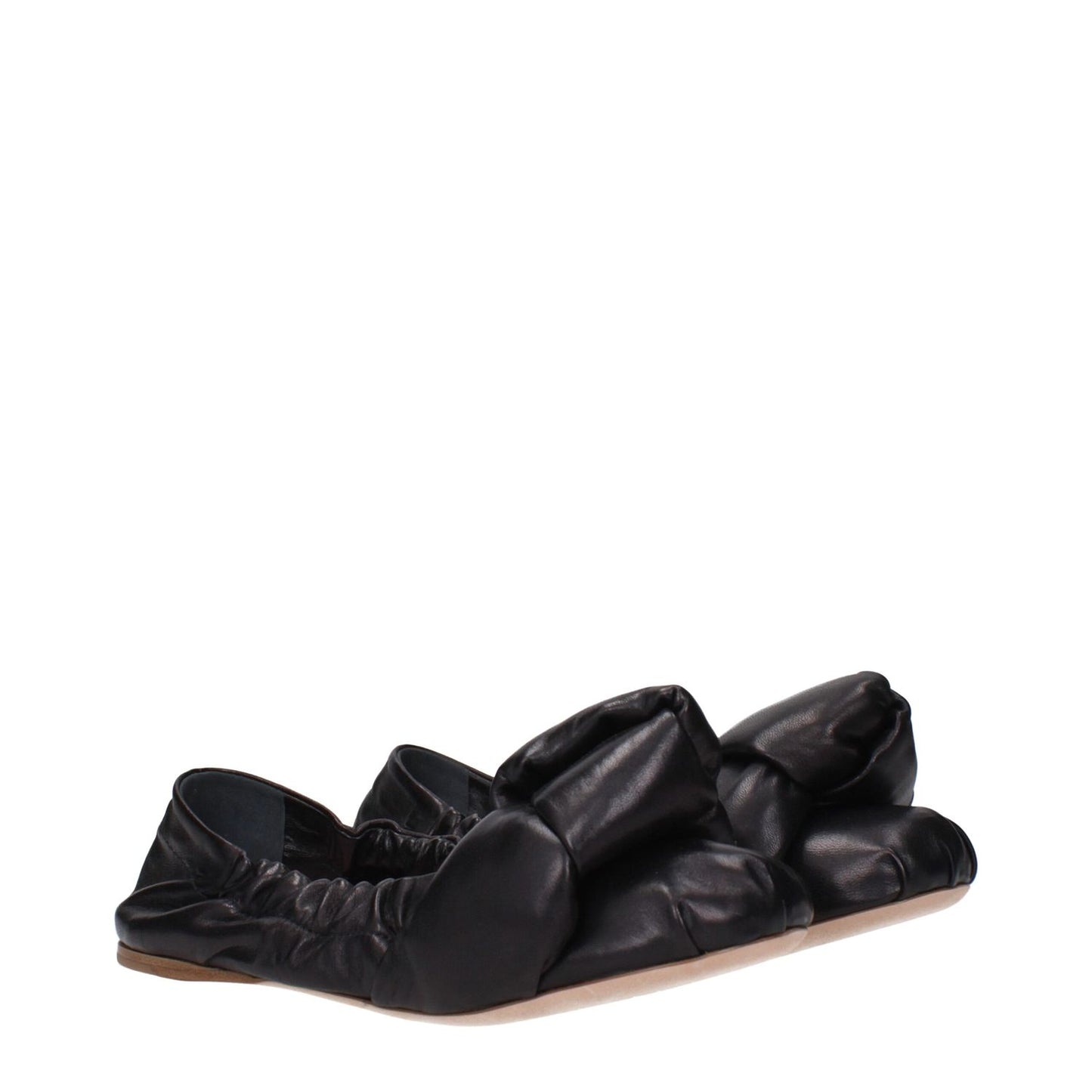 Miu Miu Black Leather Ballet Flats with round toe and leather sole, casual style with front detail and low heel, MPN 5F153DLZK005F0002