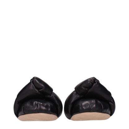 Miu Miu Black Leather Ballet Flats - Back view of folded soft leather design with round toe and low flat heel.