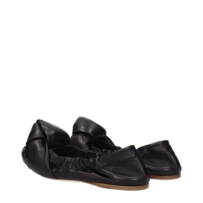 Miu Miu Black Leather Ballet Flats with front detail, round toe, and low flat heel, style 5F153DLZK005F0002, casual leather shoes.