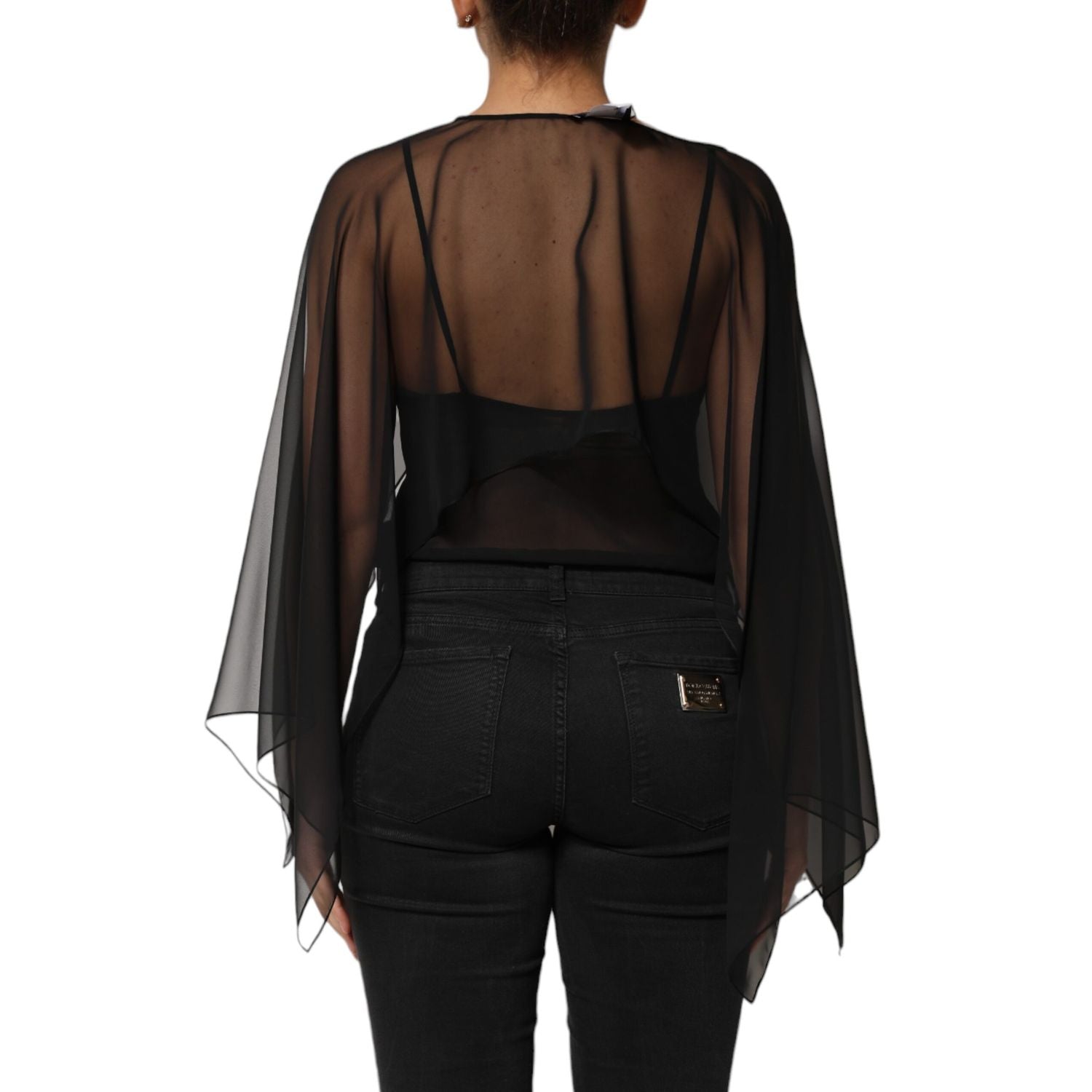Dolce & Gabbana Black See Through Silk Chiffon Lace Blouse Top