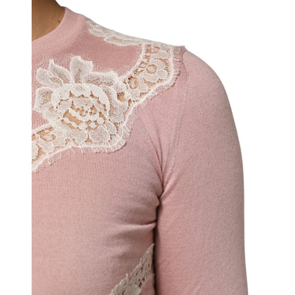 Dolce & Gabbana Pink Floral Lace Detailing Cardigan Sweater