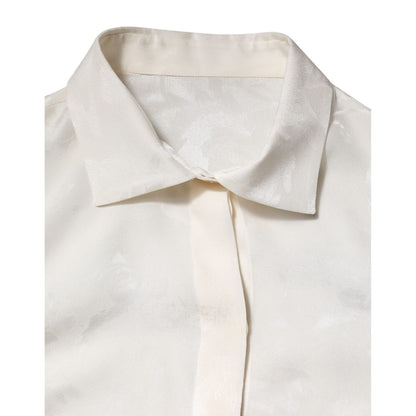 Dolce & Gabbana White Silk Long Sleeves Collared Shirt Top