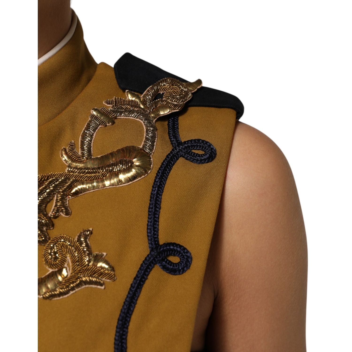 Dolce & Gabbana Yellow Crystal Cross Runway Vest Jacket Top