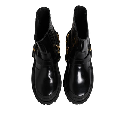 Dolce & Gabbana Black Leather Chelsea Men Short Boots Shoes