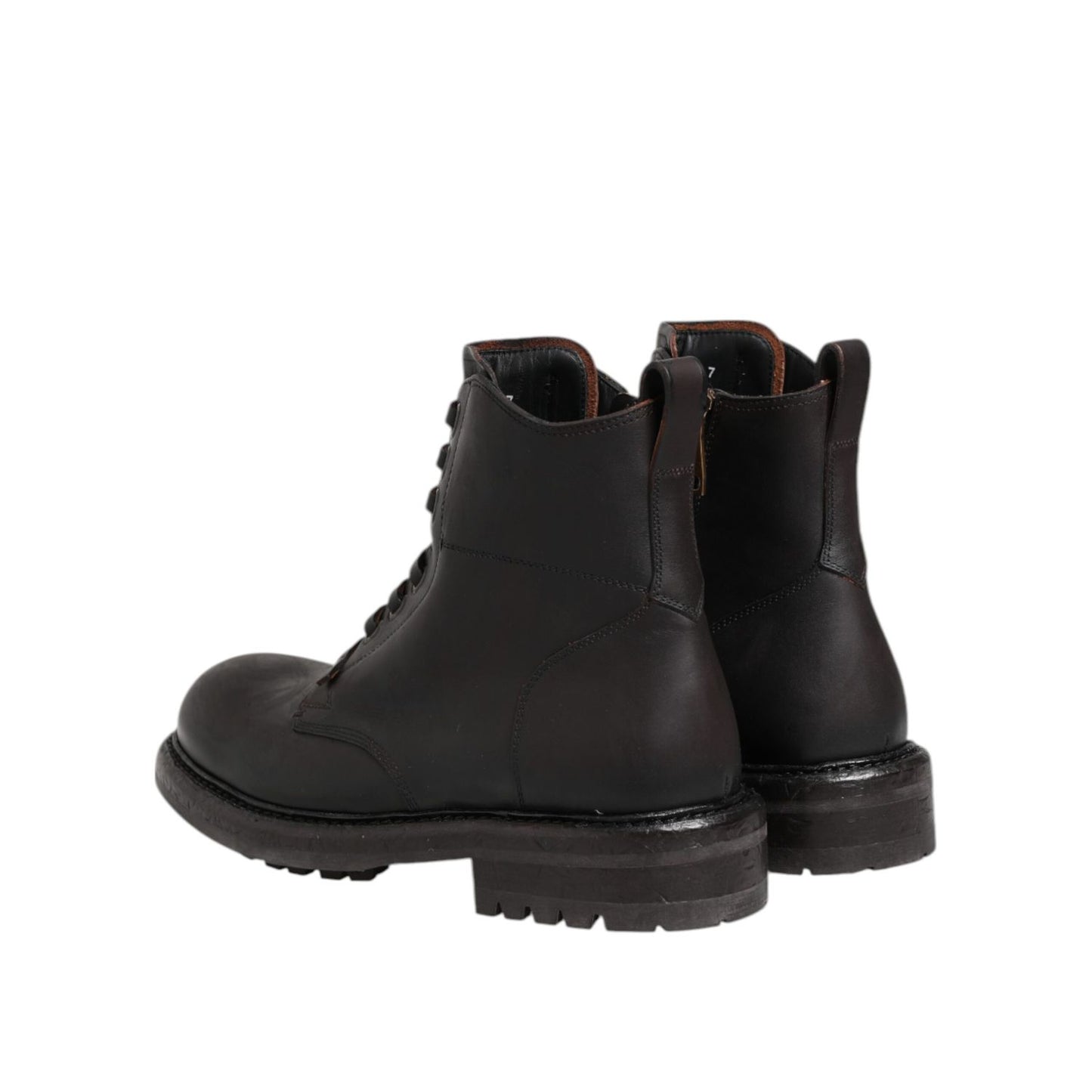 Dolce & Gabbana Dark Brown Leather Lace Up Mid Calf Boots Shoes