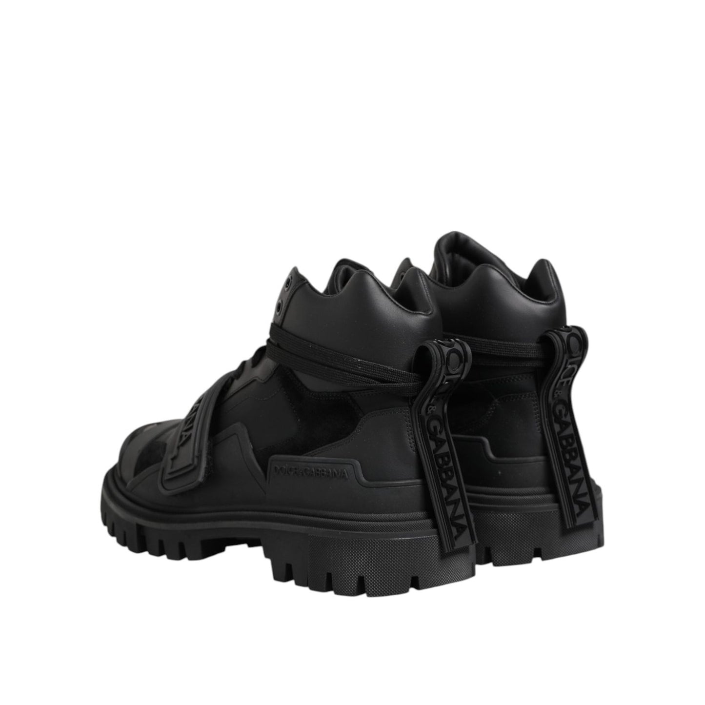 Dolce & Gabbana Black Leather Trekking Sneakers Boots Shoes