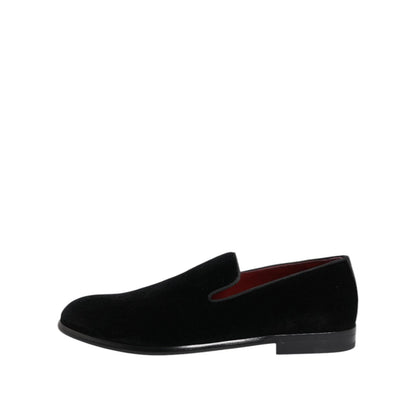 Dolce & Gabbana Black Velvet Loafers Formal Men Dress Shoes