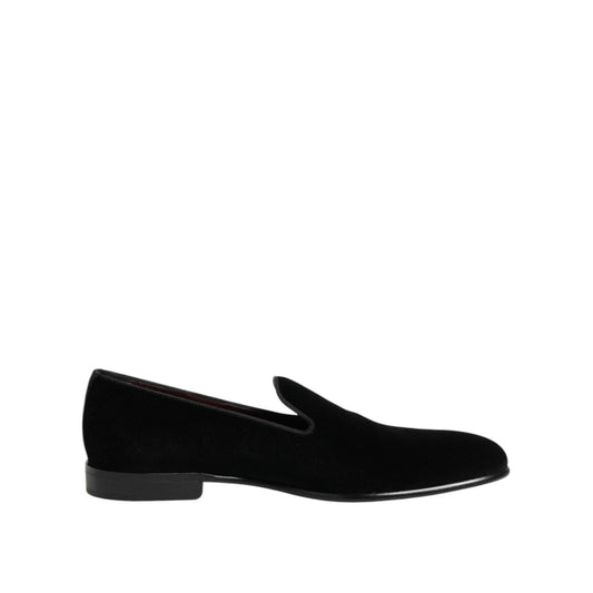 Dolce & Gabbana Black Velvet Slip On Loafers Men Formal Shoes MV7674-39