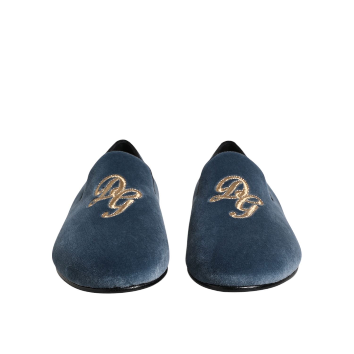 Dolce & Gabbana Blue Velvet DG Logo Loafers Formal Shoes