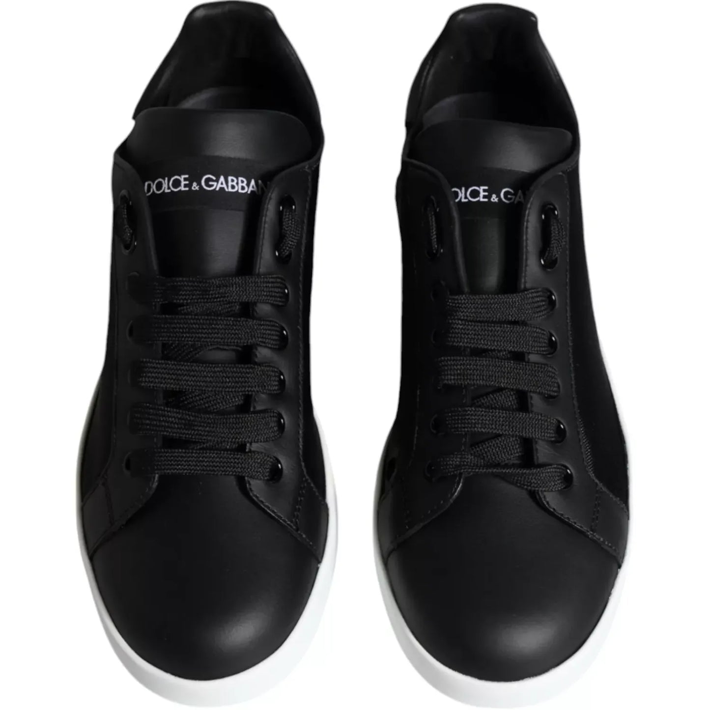Dolce & Gabbana Black Calf Leather Portofino Sneakers Shoes