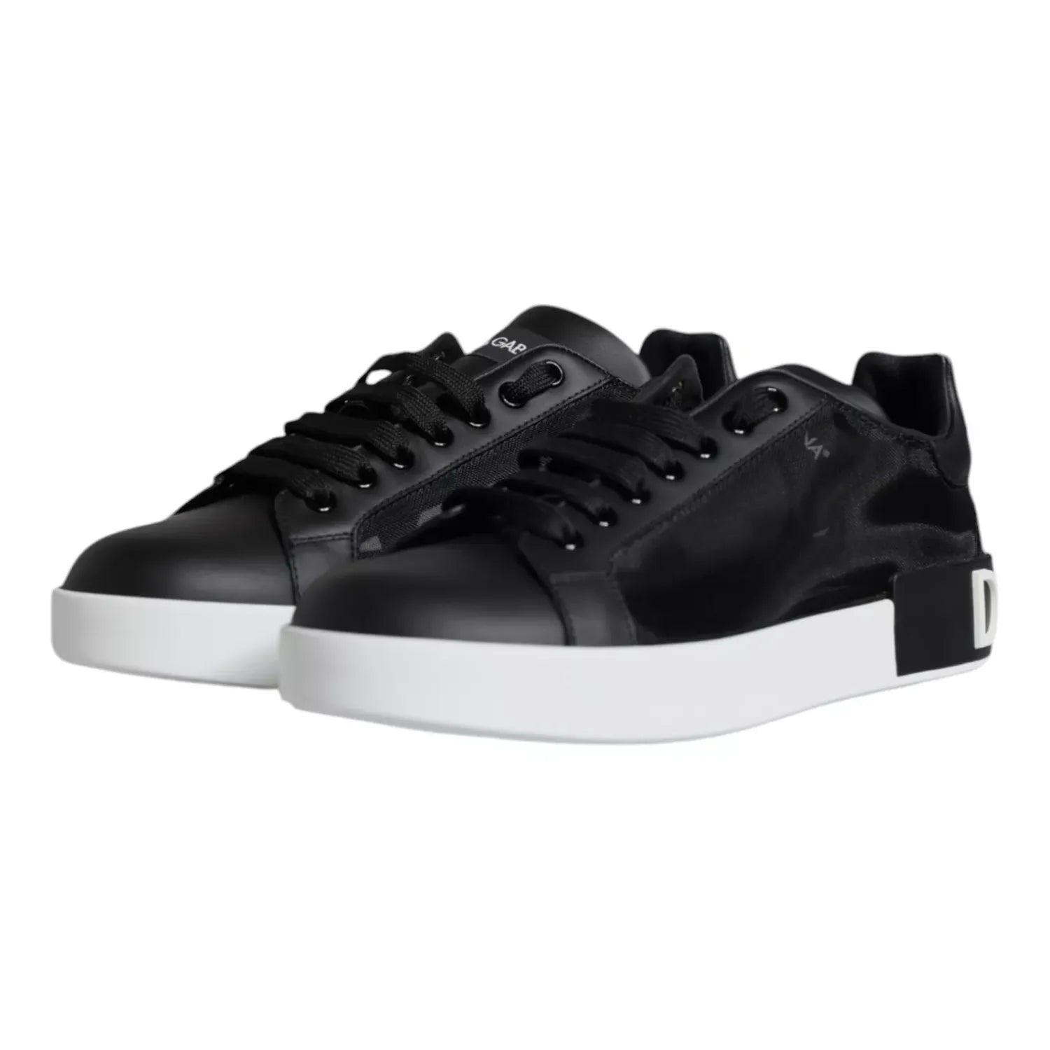 Dolce & Gabbana Black Calf Leather Portofino Sneakers Shoes
