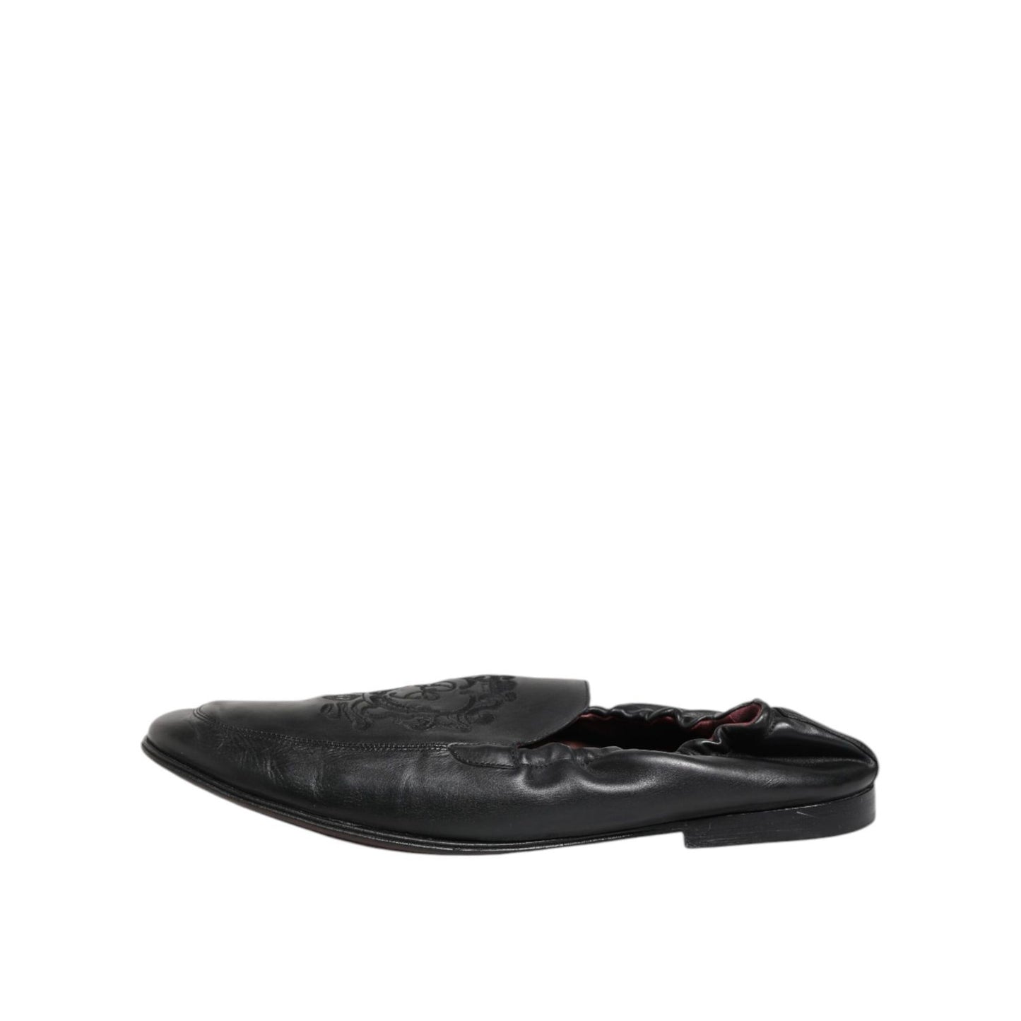 Dolce & Gabbana Black Leather Slip On Men Flat Loafers Shoes