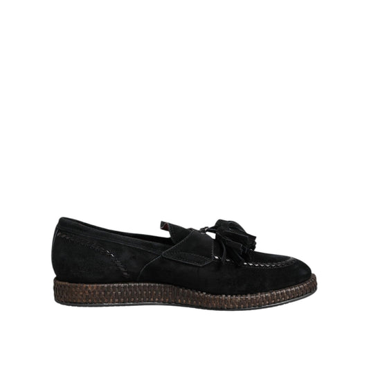 Dolce & Gabbana Black Suede Tassel Embellished Loafers Shoes